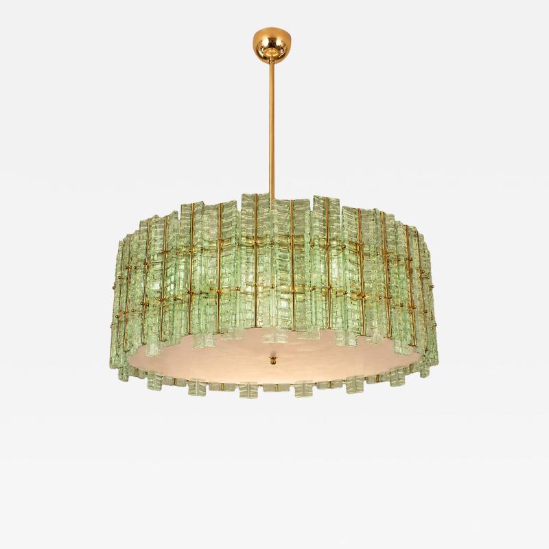  SimoEng Contemporary Modern Italian Green Tropical Murano Glass Gold Round Chandelier