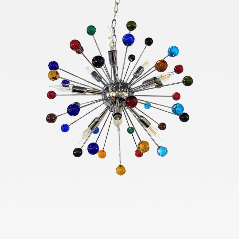  SimoEng Contemporary Multicolor Star Murano Style Glass Sputnik Gold Chandelier