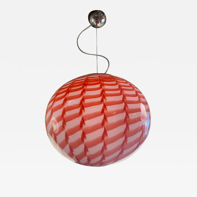  SimoEng Contemporary Red and White Sphere Pendant in Murano Style Glass