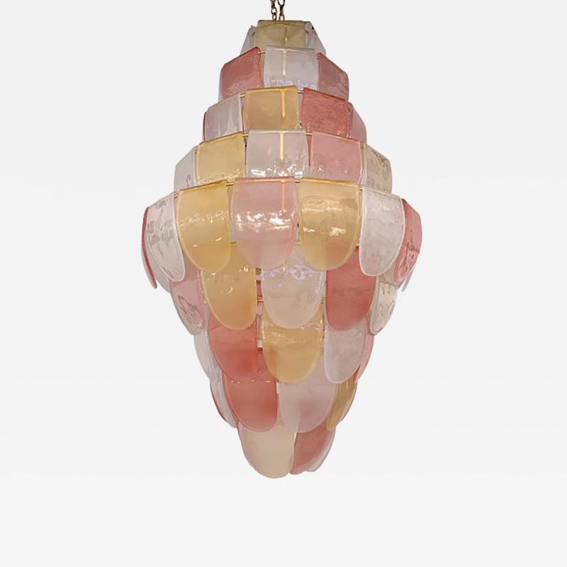  SimoEng Contemporary Sanded Pink and Amber Petals Murano Glass Chandelier Style