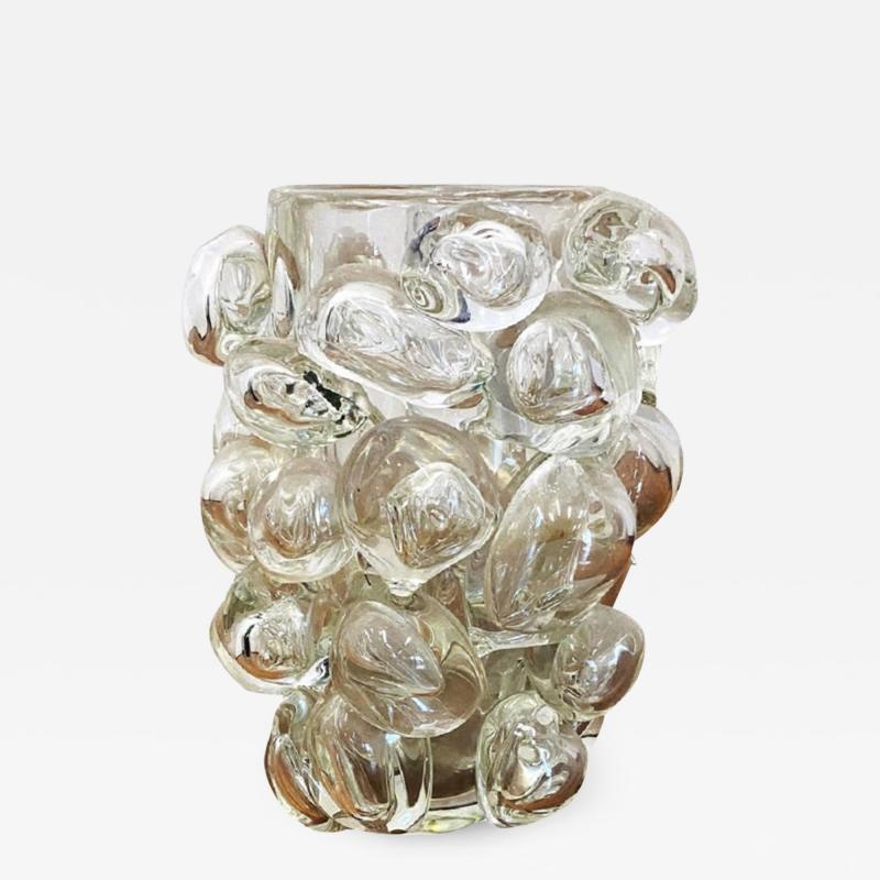  SimoEng Contemporary Transparent Murano Glass Vase Hand Blown With Bubbles