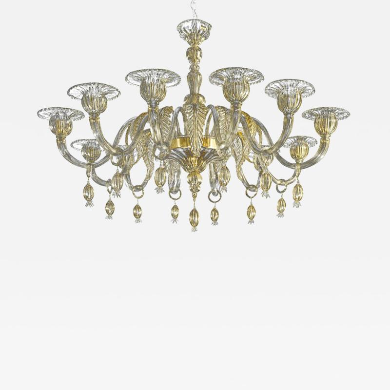  SimoEng Contemporary Venetian Gold Murano Style Glass Chandelier With Leaves