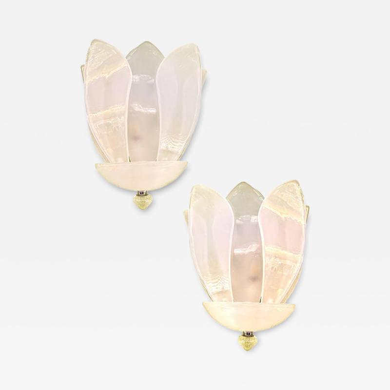  SimoEng Contemporary Venetian Sanded Murano Glass Floreal Wall Sconces Set of Two