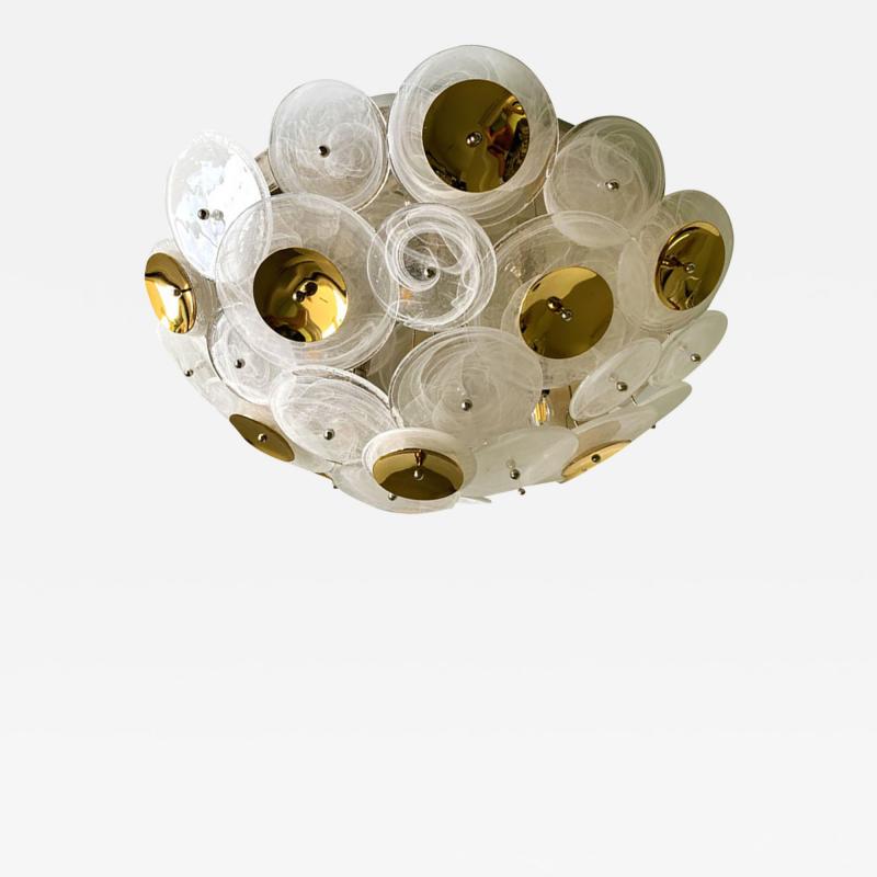  SimoEng Contemporary Venied White Disks Murano Glass Flush Mount by Simoeng