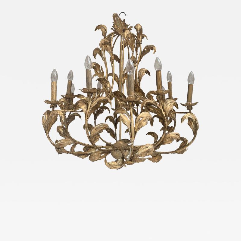  SimoEng Florentine Art Gold Handmade Painted Metal 10 Light Wrought Iron Chandelier