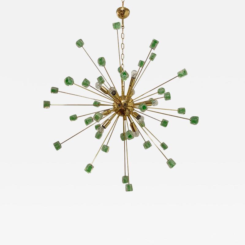  SimoEng Green Cubes Murano Glass Gold Sputnik Chandelier