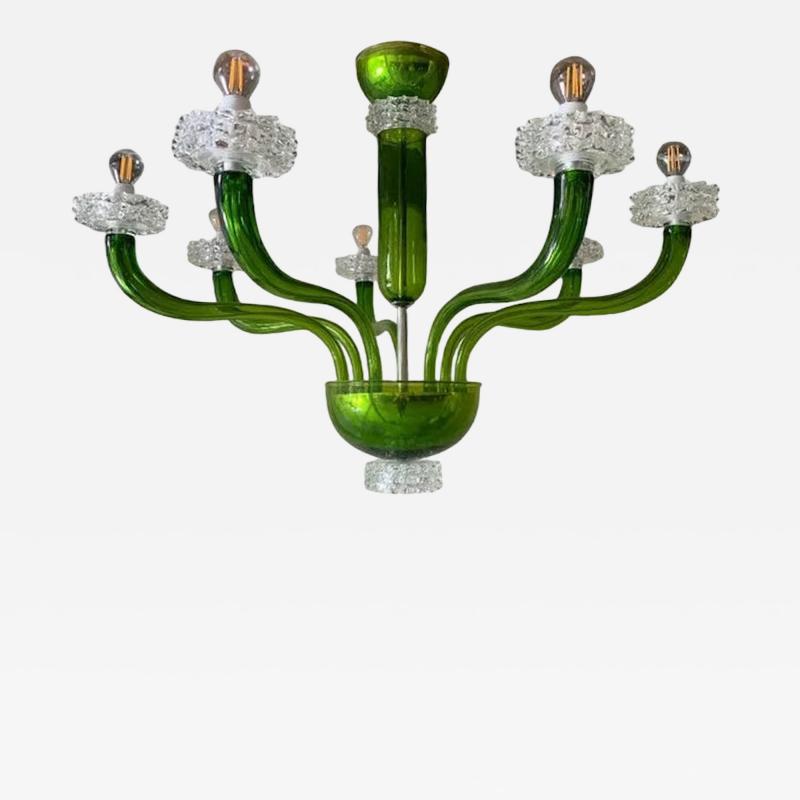  SimoEng Green Murano Glass Chandelier with Trasparent Rostrato Boubeches from Simoeng