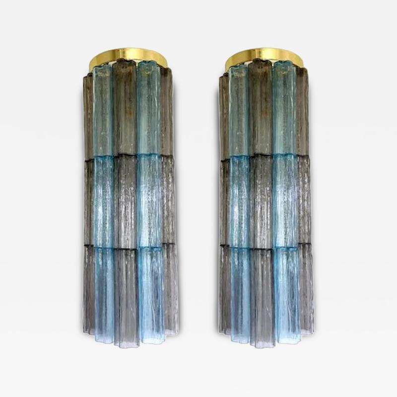  SimoEng Grey and Light Blue Murano Glass Tronchi Sconces by Simoeng Set of 2