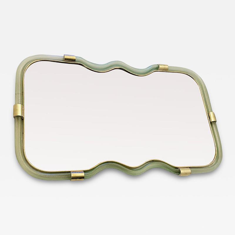  SimoEng Horizzontal Wave Mirror in Green and Gold Torchon Torciglione Murano