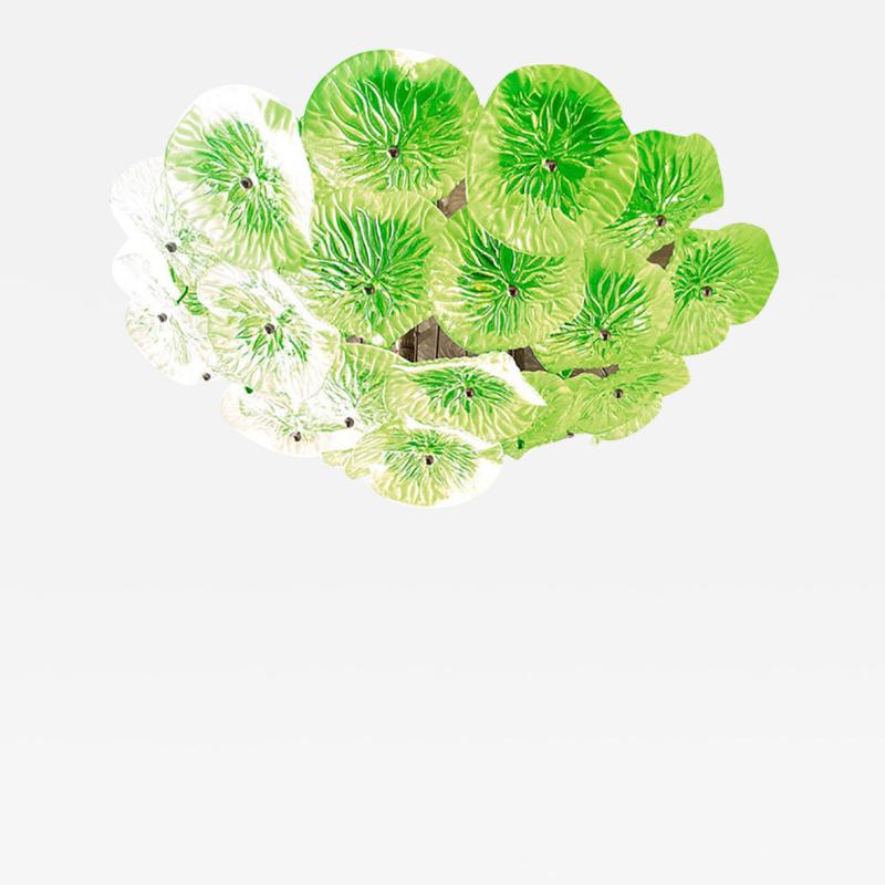  SimoEng Italian Green Floreal Murano Glass Flush Mount in Mid Century Modern Style