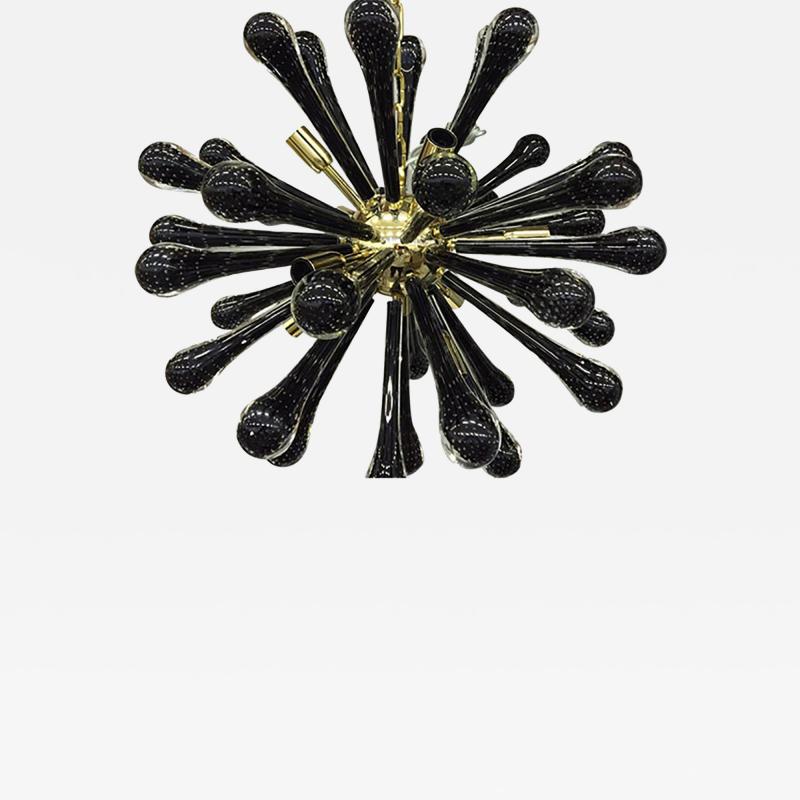  SimoEng Italian Murano Style Glass Sputnik Gold With Black Drops Chandelier