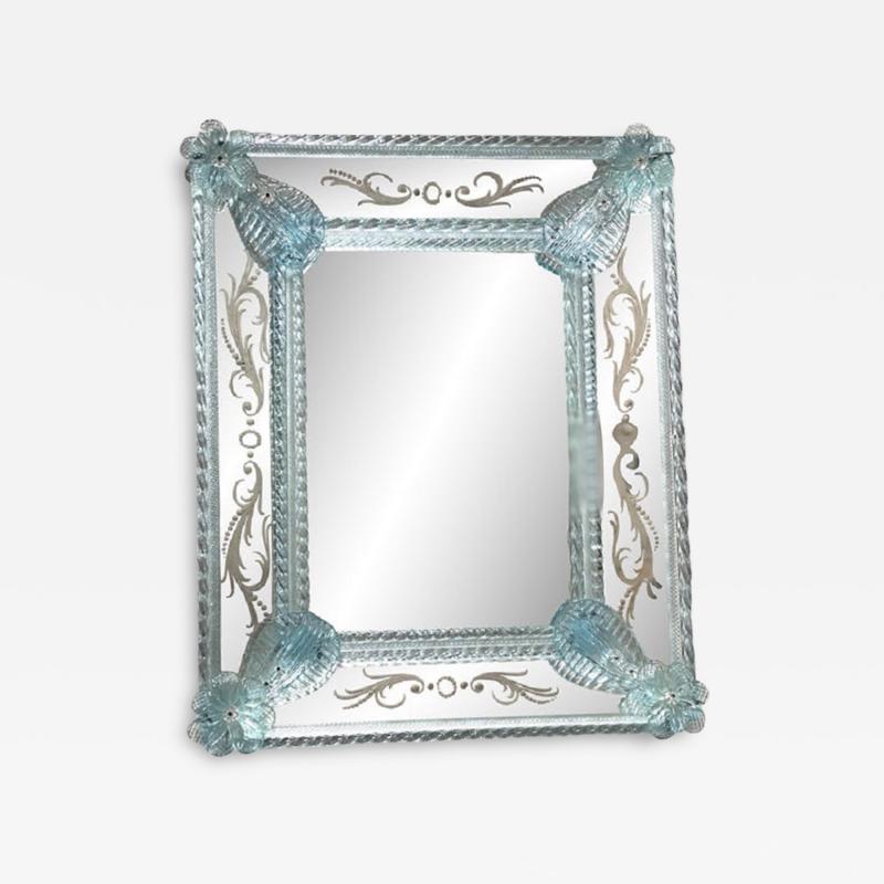  SimoEng Light Blue Floreal Hand Carving Mirror in Murano Glass Style