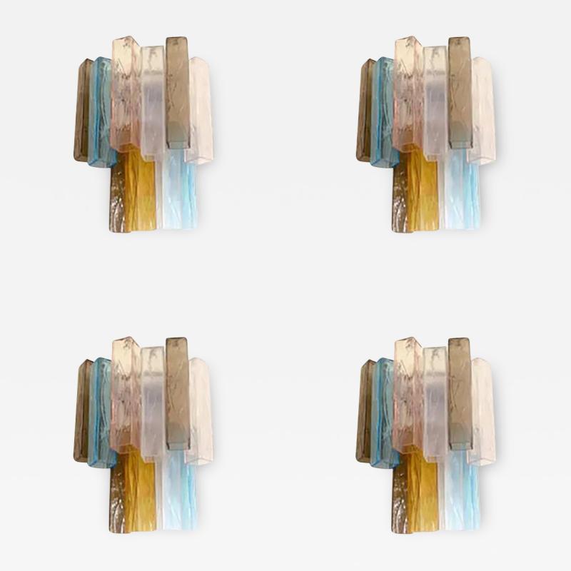  SimoEng Lot of 4 Multicolored Squared Murano Style Glass Wall Sconces