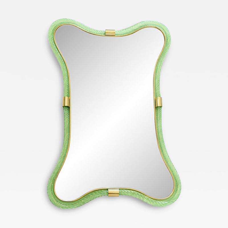  SimoEng Luxury Italian Green Wather and Gold Leaf Torchon Mirror Murano Glass