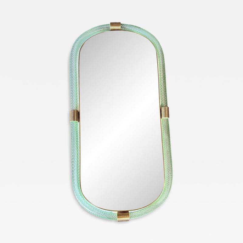  SimoEng Luxury Italian Mirror in Green Wather Torchon Torciglione Murano Glass