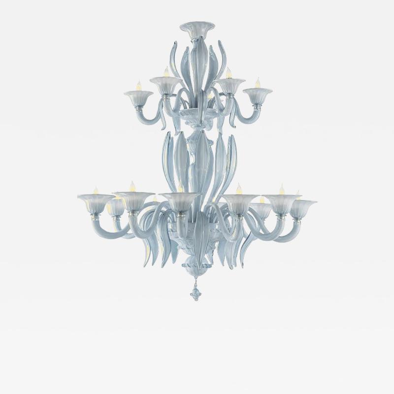  SimoEng MCM Venetian Azure Style Murano Glass Chandelier with Leaves by Simoeng