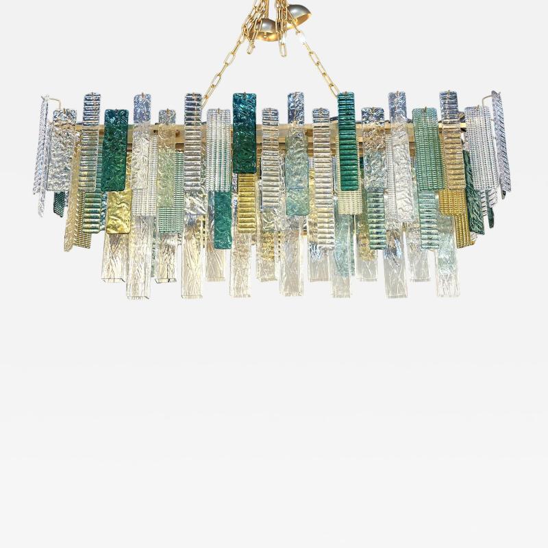  SimoEng Monumental Italian Rectangular Strip Listelli Murano Glass Chandelier