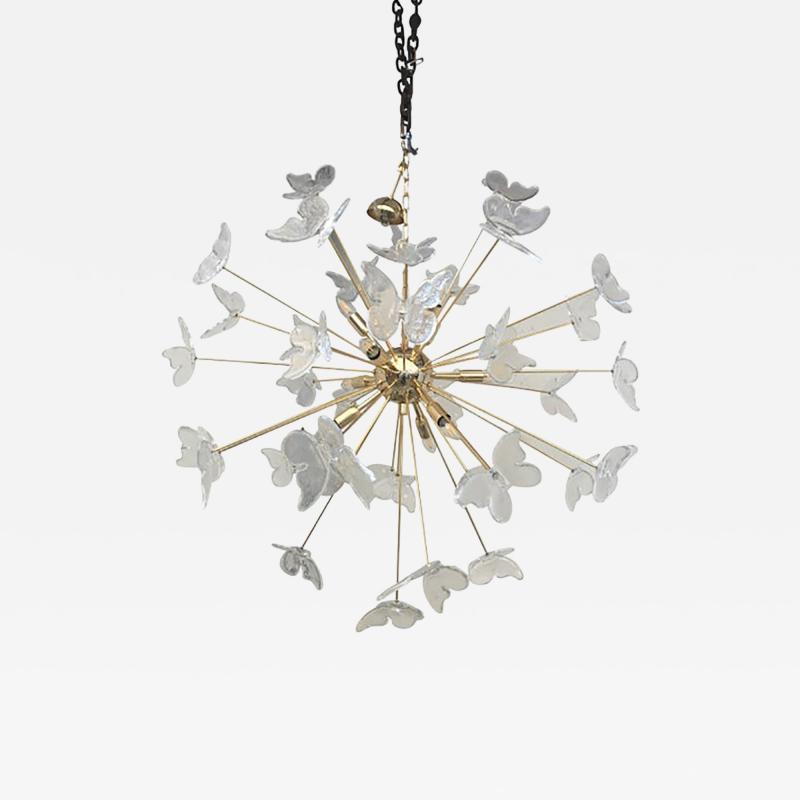  SimoEng Murano Glass Sputnik Chandelier in Gold 24 Karat and Clear Butterfly