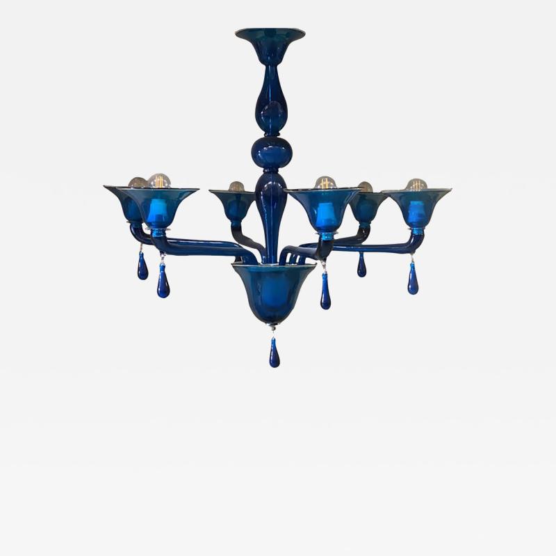  SimoEng Murano Style Glass Chandelier in Blue Lattimo Color
