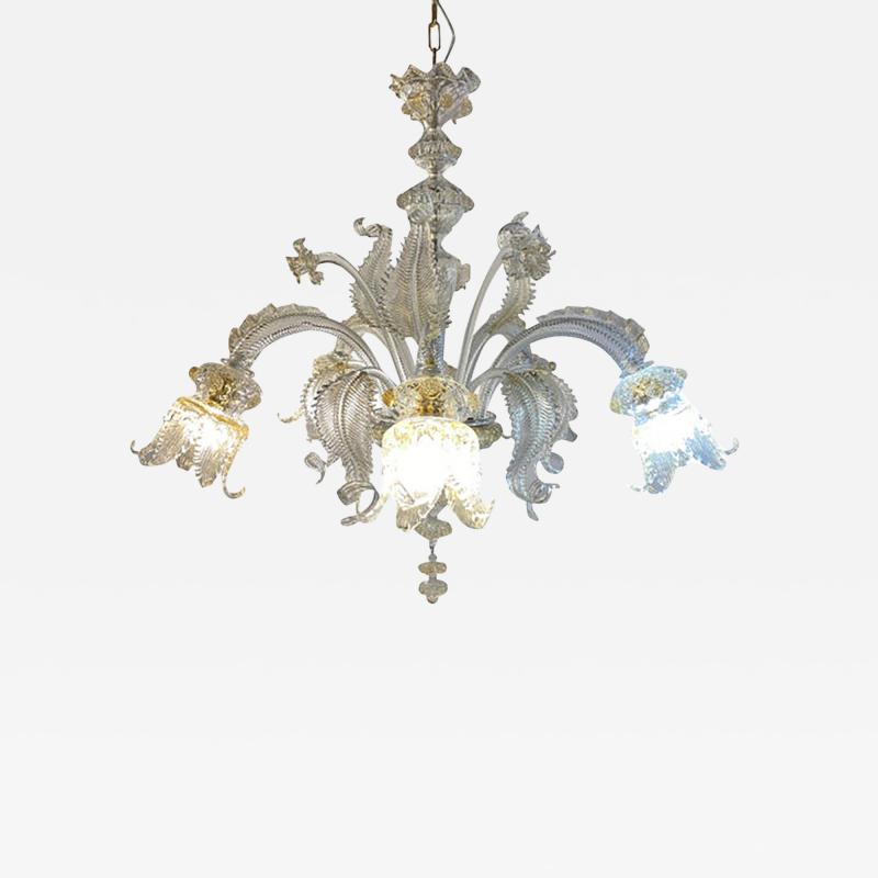  SimoEng Murano Style Glass Clear and Gold Chandelier With Flowers and Leaves