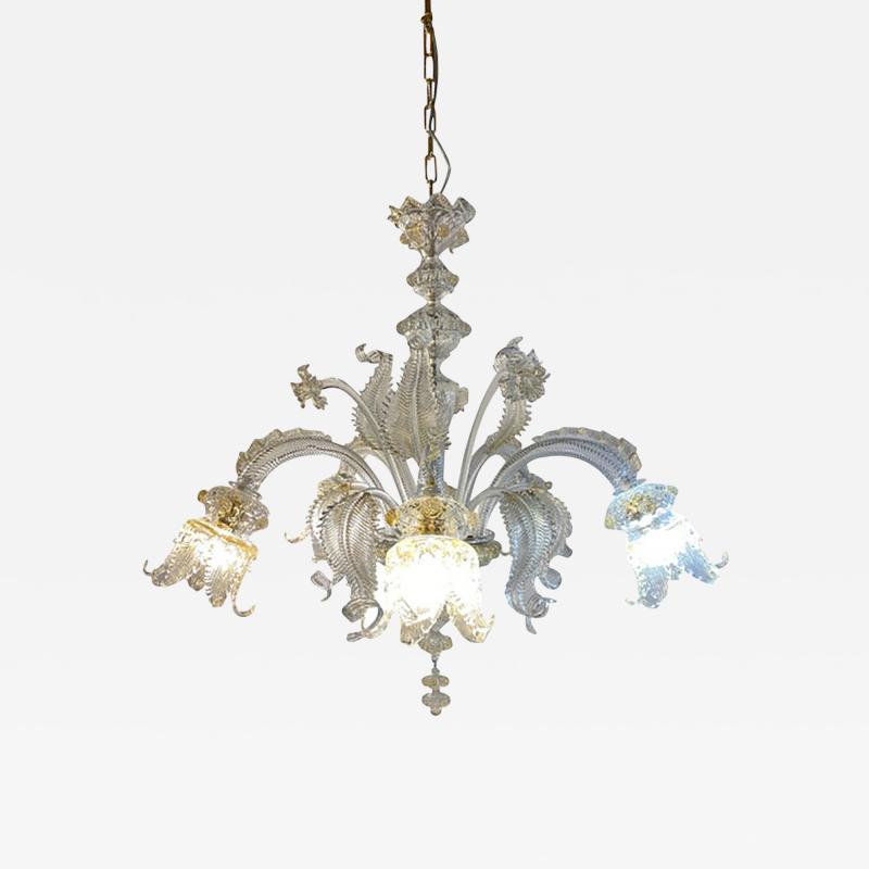  SimoEng Murano Style Glass Clear and Gold Chandelier With Flowers and Leaves