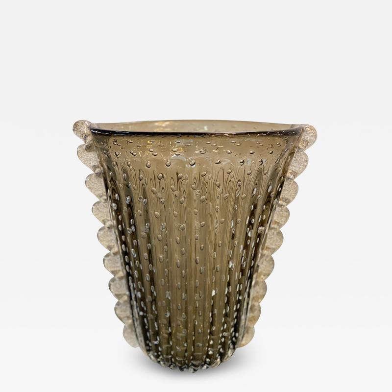  SimoEng Murano Style Glass Gray Vase With Gold and Bubble Air