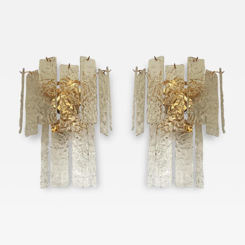  SimoEng Pair of Contemporary Hammered Strips Listelli Murano Glass Wall Sconces