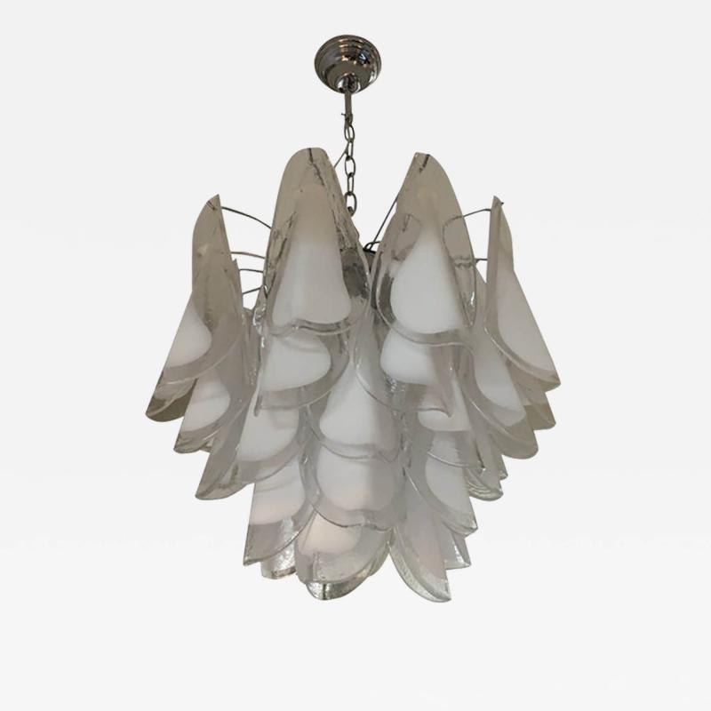  SimoEng Rondine White and Transparent Murano Glass Chrome Frame Sputnik Chandelier