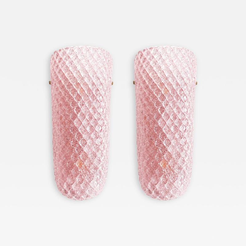  SimoEng Set of 2 Pink Graniglia Rhombus Murano Glass Wall Sconces by SimoEng