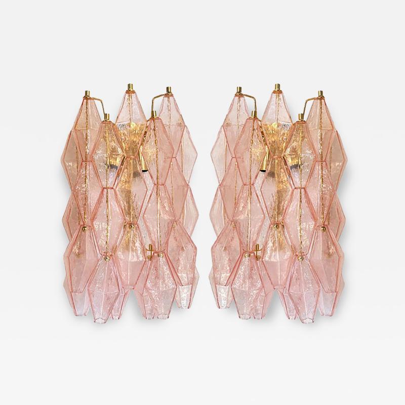  SimoEng Set of Two Contemporary Pink Poliedri Murano Glass Gold 24k Wall Sconces