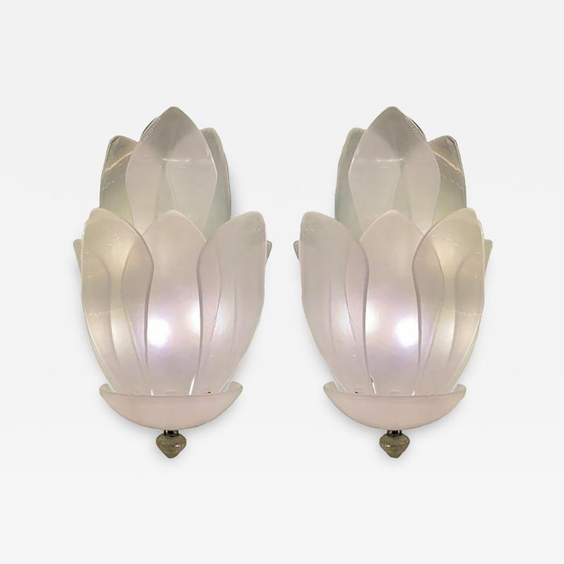  SimoEng Set of Two Contemporary Venetian Sanded Murano Style Glass Floreal Wall Sconces