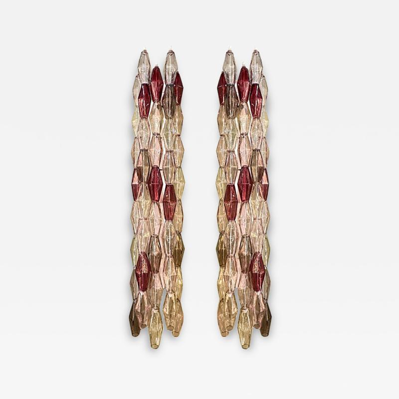  SimoEng Set of Two Contemporary Wall Sconces With Multicolored Poliedri Murano Glass