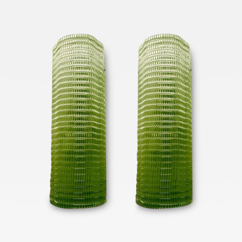  SimoEng Set of Two Diamanted Green Rectangular Murano Glass Wall Sconce
