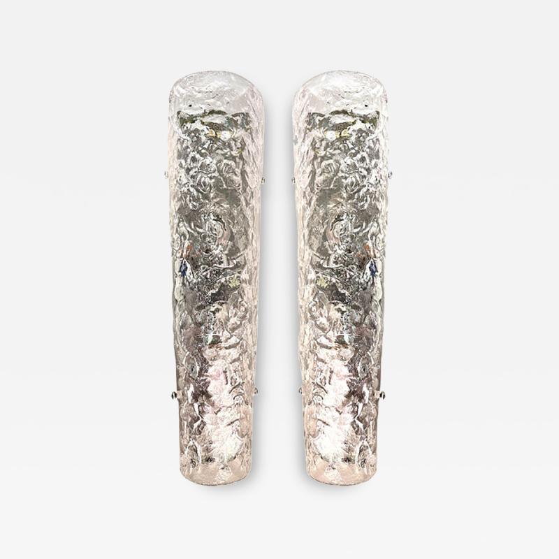  SimoEng Set of Two Italian Transparent Hammered Murano Style Glass Wall Sconces