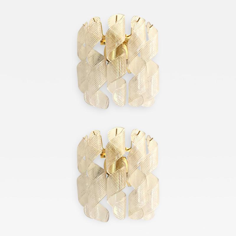  SimoEng Set of Two Transparent Ricci Murano Glass Gold 24k Wall Sconces