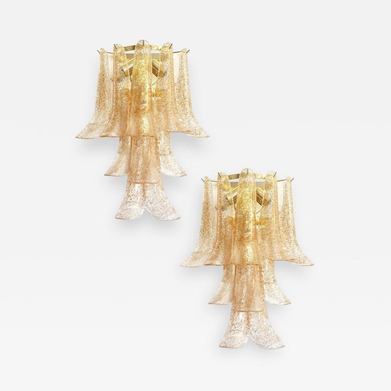  SimoEng Set of Two Transparent and Gold Selle Murano Glass Wall Sconce