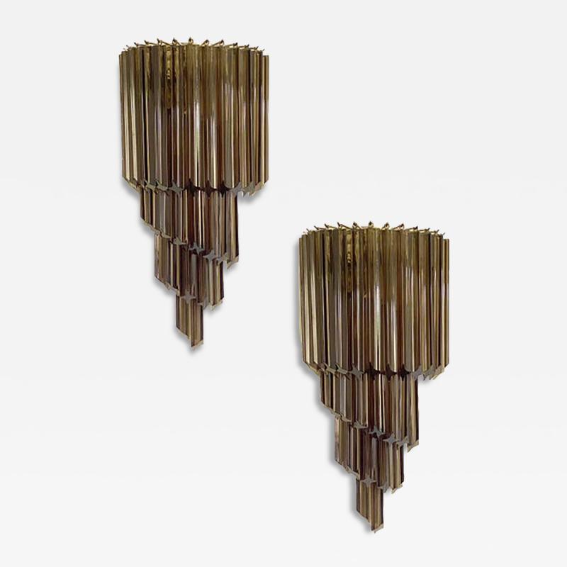  SimoEng Set of Two Venetian Fum Quadriedro Murano Glass Wall Sconces