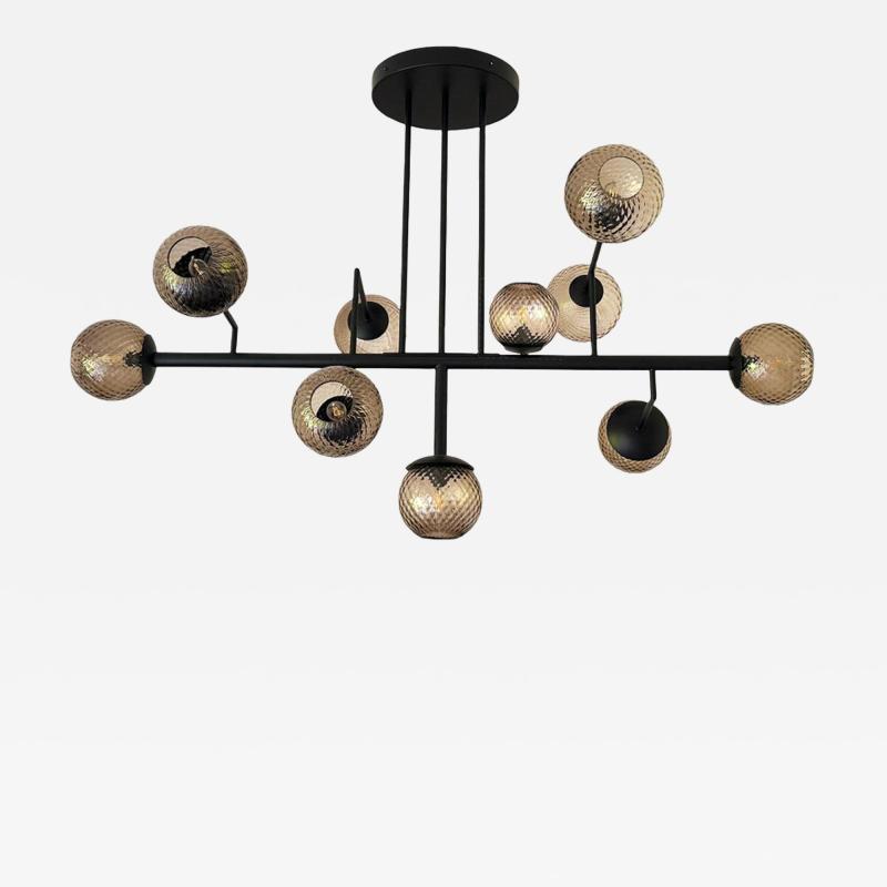  SimoEng Smoked Fum Ballotton Spheres Attributed to Murano Glass Sputnik Chandelier