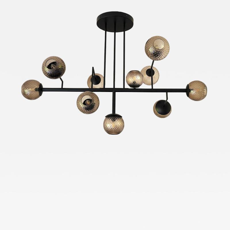  SimoEng Smoked Fum Ballotton Spheres Attributed to Murano Glass Sputnik Chandelier