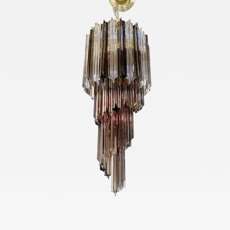  SimoEng Smoked and Clear Quadriedro Cascade Chandelier Murano Glass