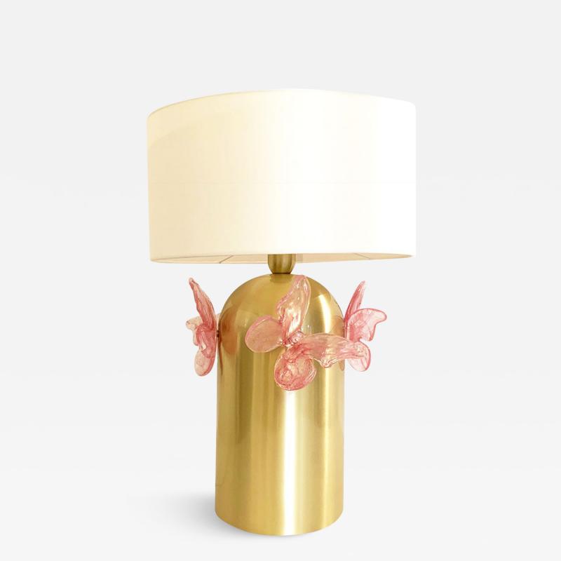  SimoEng Table lamp Murano glass with pink butterfly