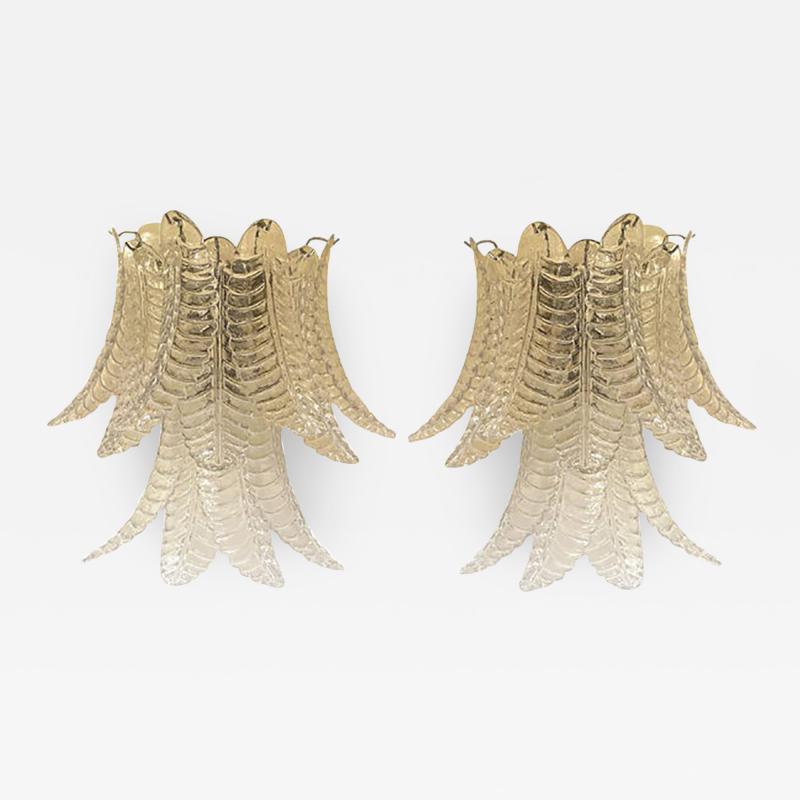  SimoEng Transparent Felci Murano Glass Wall Sconces A Pair