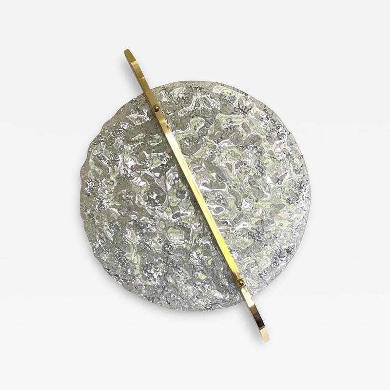  SimoEng Transparent With Silver Leaf Murano Glass Disc and Brass Metal Frame