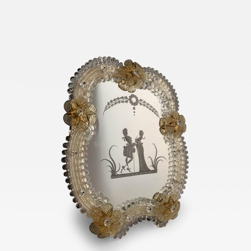  SimoEng Transparent and gold Murano glass photo frame with flowers and hand engraved