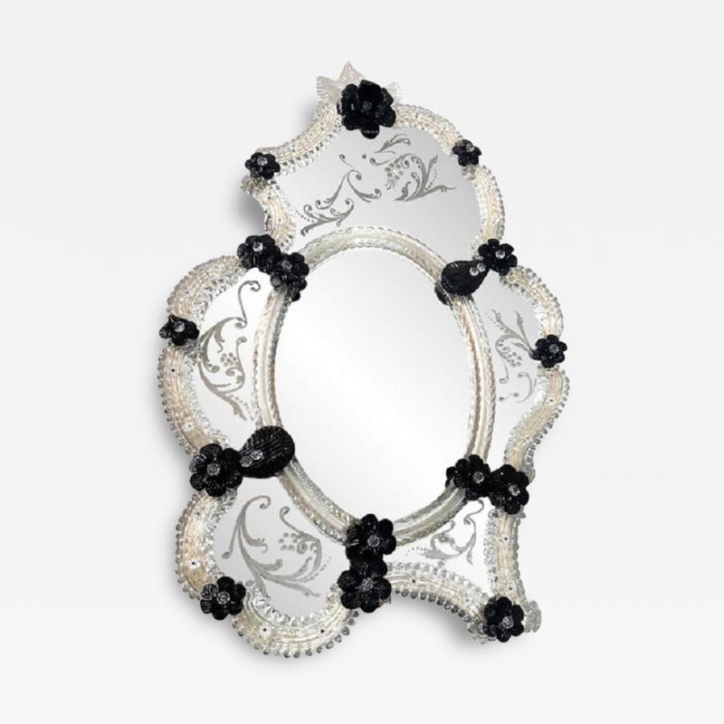  SimoEng Venetian Black Floreal Hand Carving Mirror in Murano Glass Style