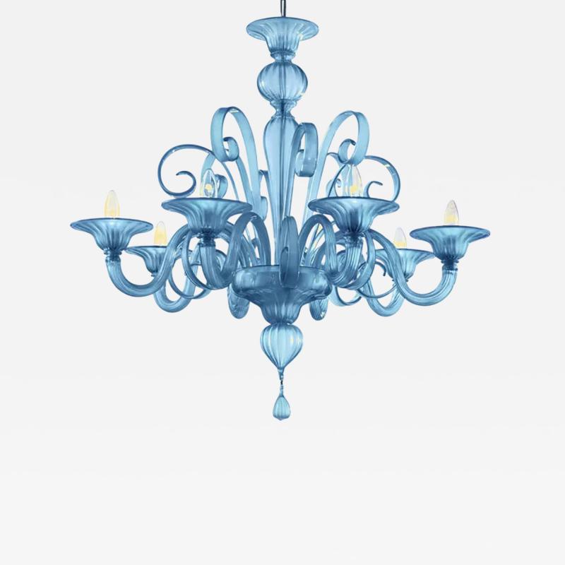  SimoEng Venetian Blue Satin Murano Glass Chandelier by Simoeng