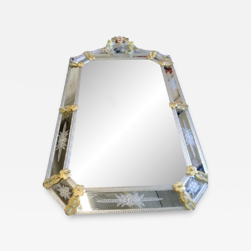  SimoEng Venetian Rectangular Floreal Hand Carving Wall Mirror in Murano Glass Style