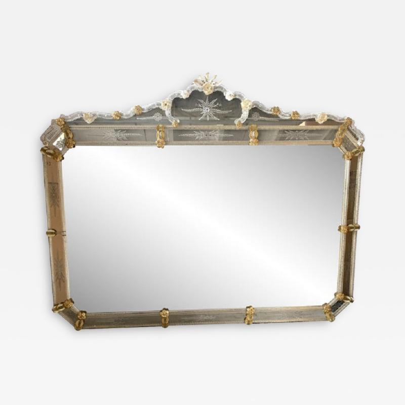  SimoEng Venetian Rectangular Gold Floreal Hand Carving Mirror in Murano Glass Style