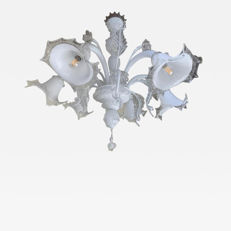  SimoEng Venetian Transparent and Milky White Murano Style Glass Chandelier With Flower