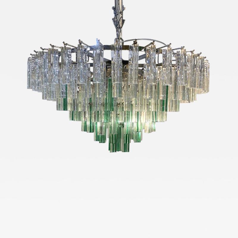  SimoEng Vintage Green Quadriedro and Clear Triedro Murano Style Glass Chandelier